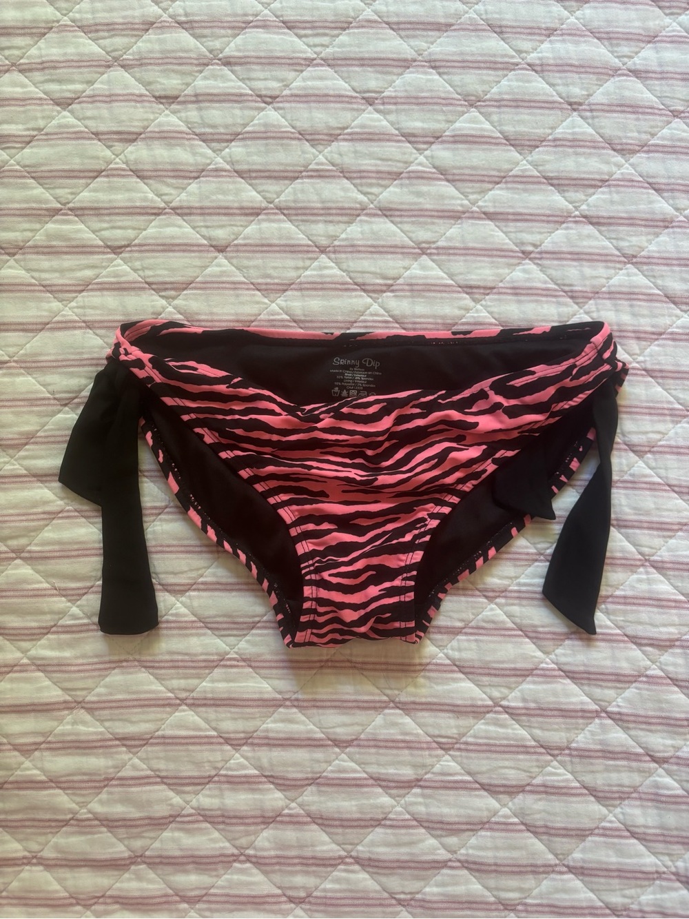 Women's Pink Tiger-Stripe Tie-Side Bikini Bottoms